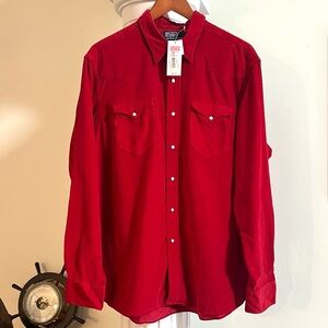NWT Vintage Retro Polo Ralph Lauren Red Snap Lightweight Corduroy Western Shirt